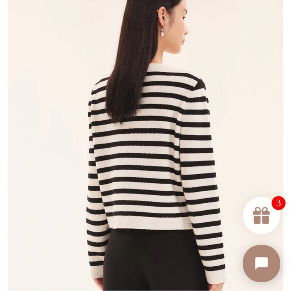 Goelia Button Up Striped Woolen Cardigan Black White Striped Wool Sweater Sz Xl — image 3 of 8